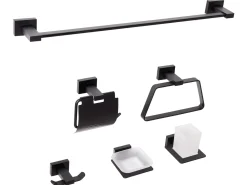 Set di 6 accessori da bagno RIOHACHA con barre e ganci per asciugamani Nero