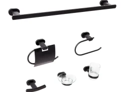 Set di 6 accessori da bagno TOCOPILLA con barre e ganci per asciugamani Nero