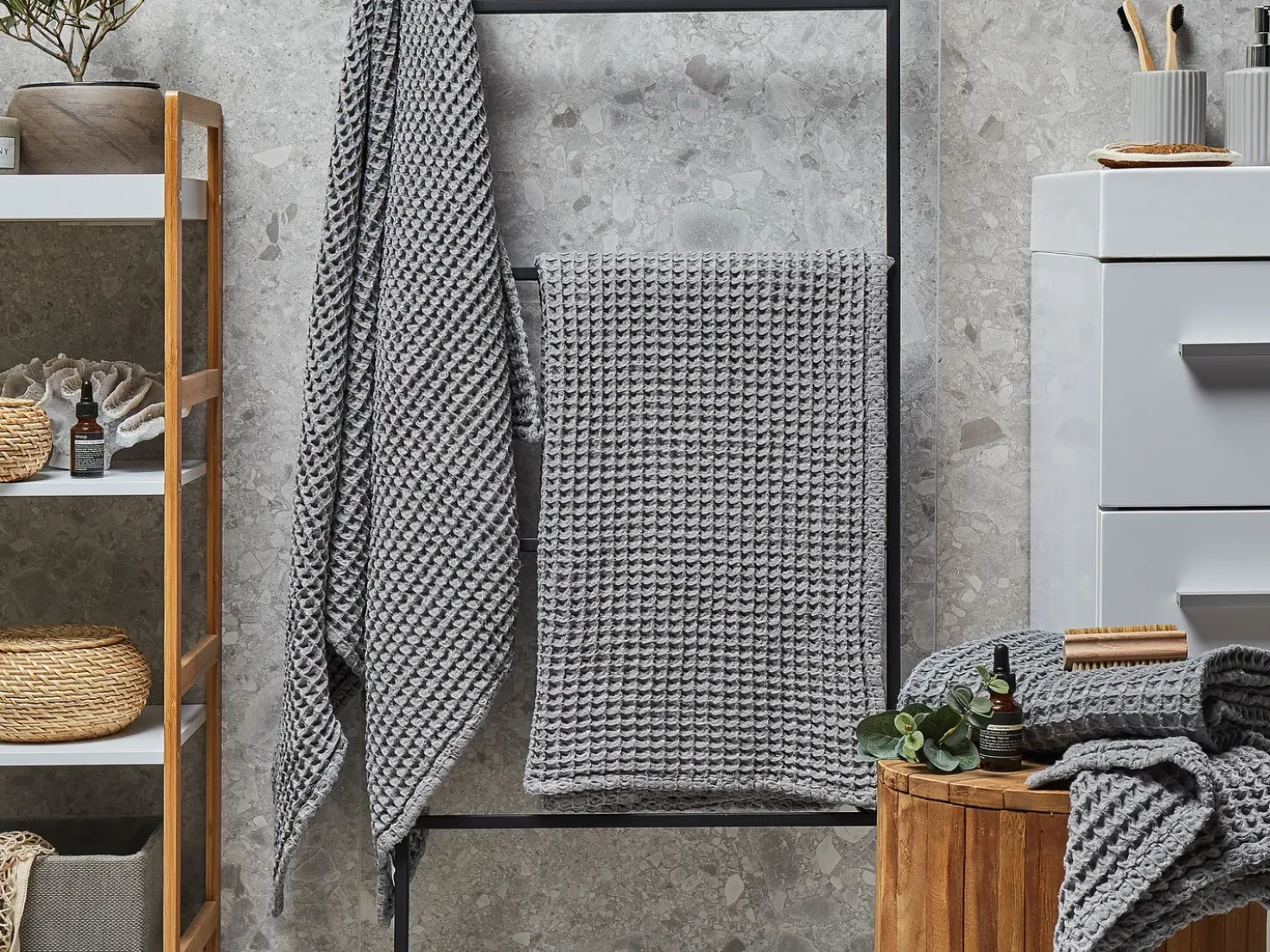 Set di 4 asciugamani AREORA Cotone Grigio chiaro