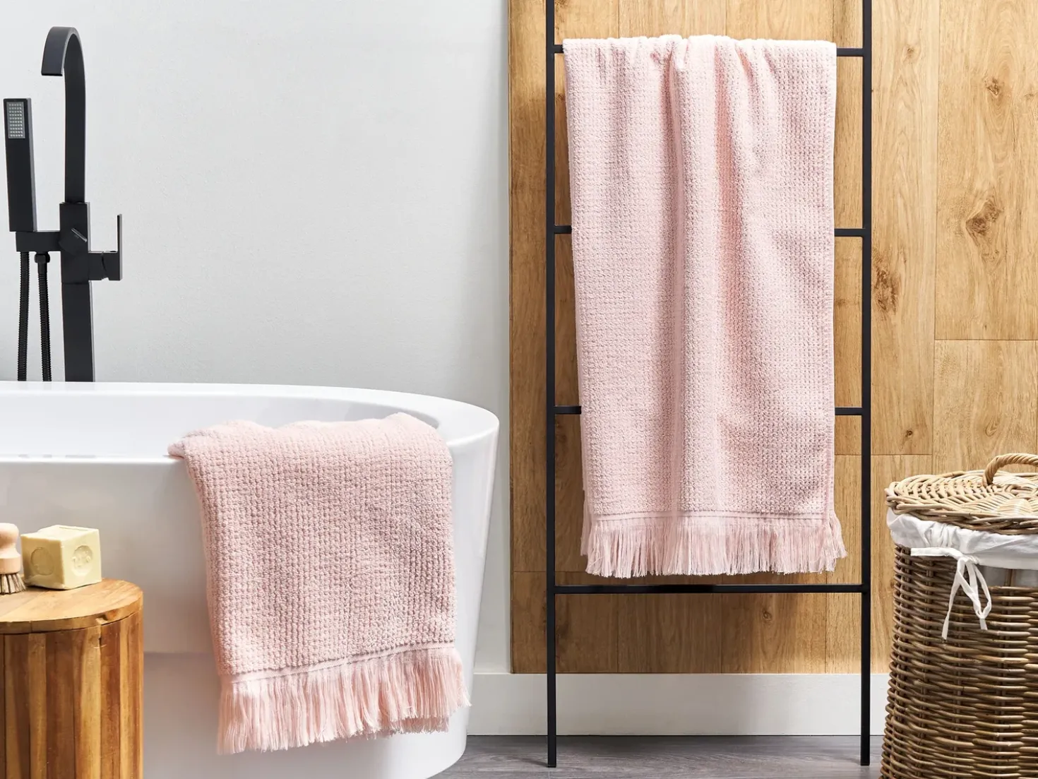 Set di 2 asciugamani ATIU Tessuto a spugna Rosa pastello