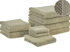 Set di 9 asciugamani MITIARO Tessuto a spugna Verde oliva