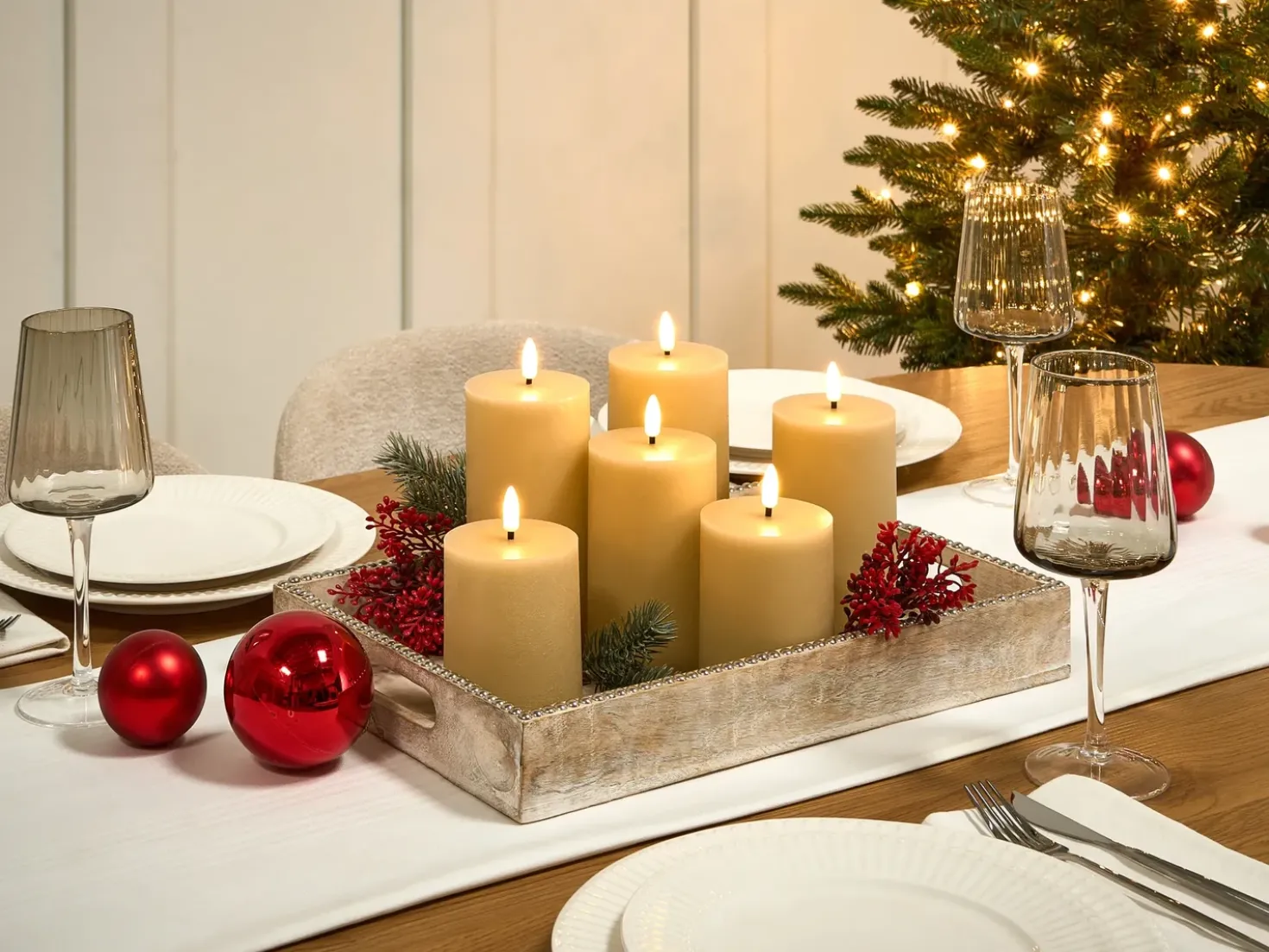 Set di 6 candele LED BRAISE 10/13/15 cm Beige