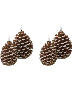 Set di 4 candele LED IVRESSE Pigna 15/12 cm Marrone