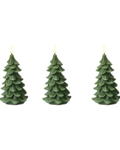 Set di 3 candele LED VELOURA Albero di Natale 16 cm Verde