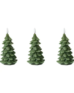 Set di 3 candele LED VELOURA Albero di Natale 16 cm Verde