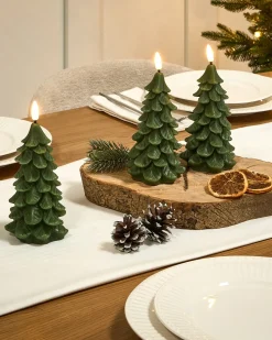 Set di 3 candele LED VELOURA Albero di Natale 16 cm Verde