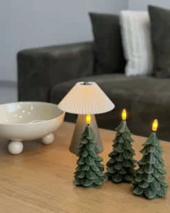 Set di 3 candele LED VELOURA Albero di Natale 16 cm Verde