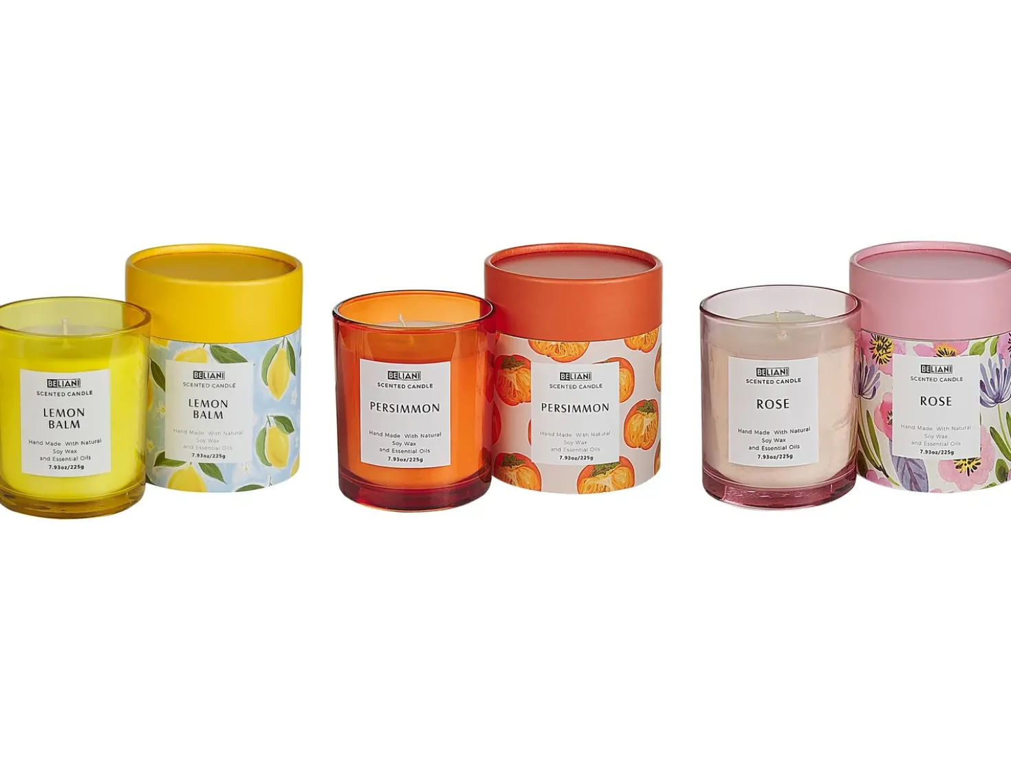 Set di 3 Candele Profumate COLORFUL BARREL Cera di Soia Note orientali Note di erba Note floreali