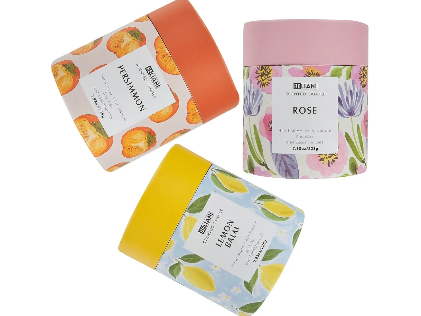 Set di 3 Candele Profumate COLORFUL BARREL Cera di Soia Note orientali Note di erba Note floreali