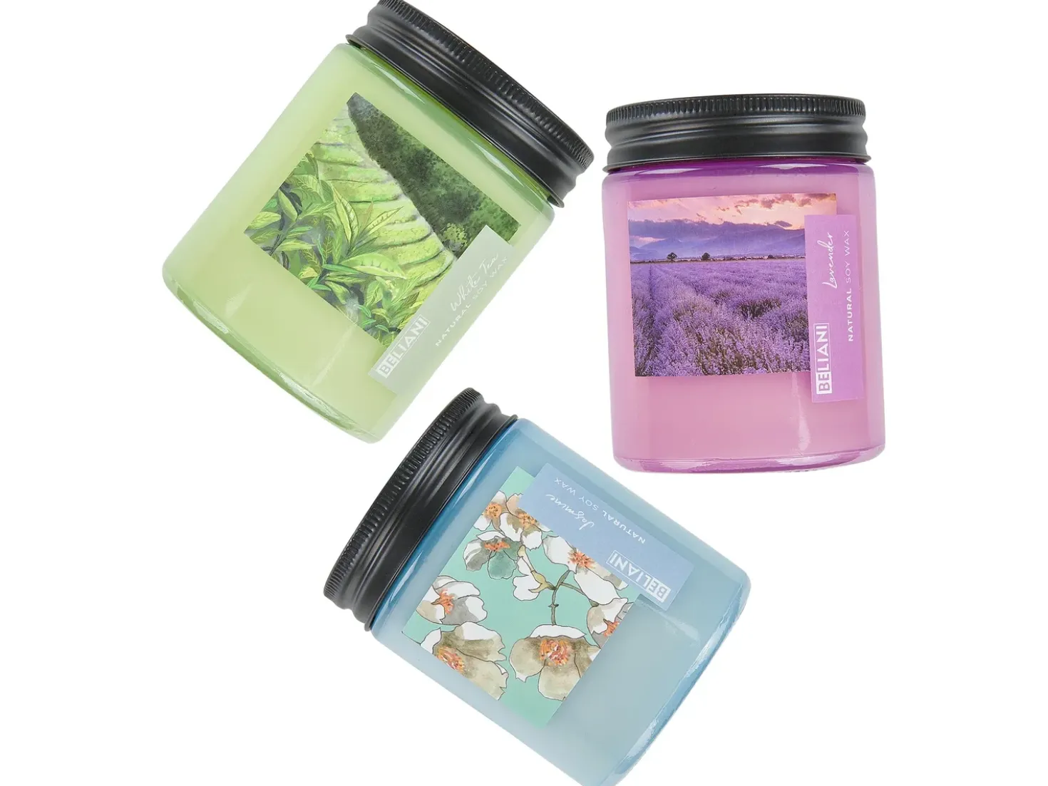 Set di 3 Candele Profumate FRUITY BLOOM Cera di Soia Note fresche Note floreali