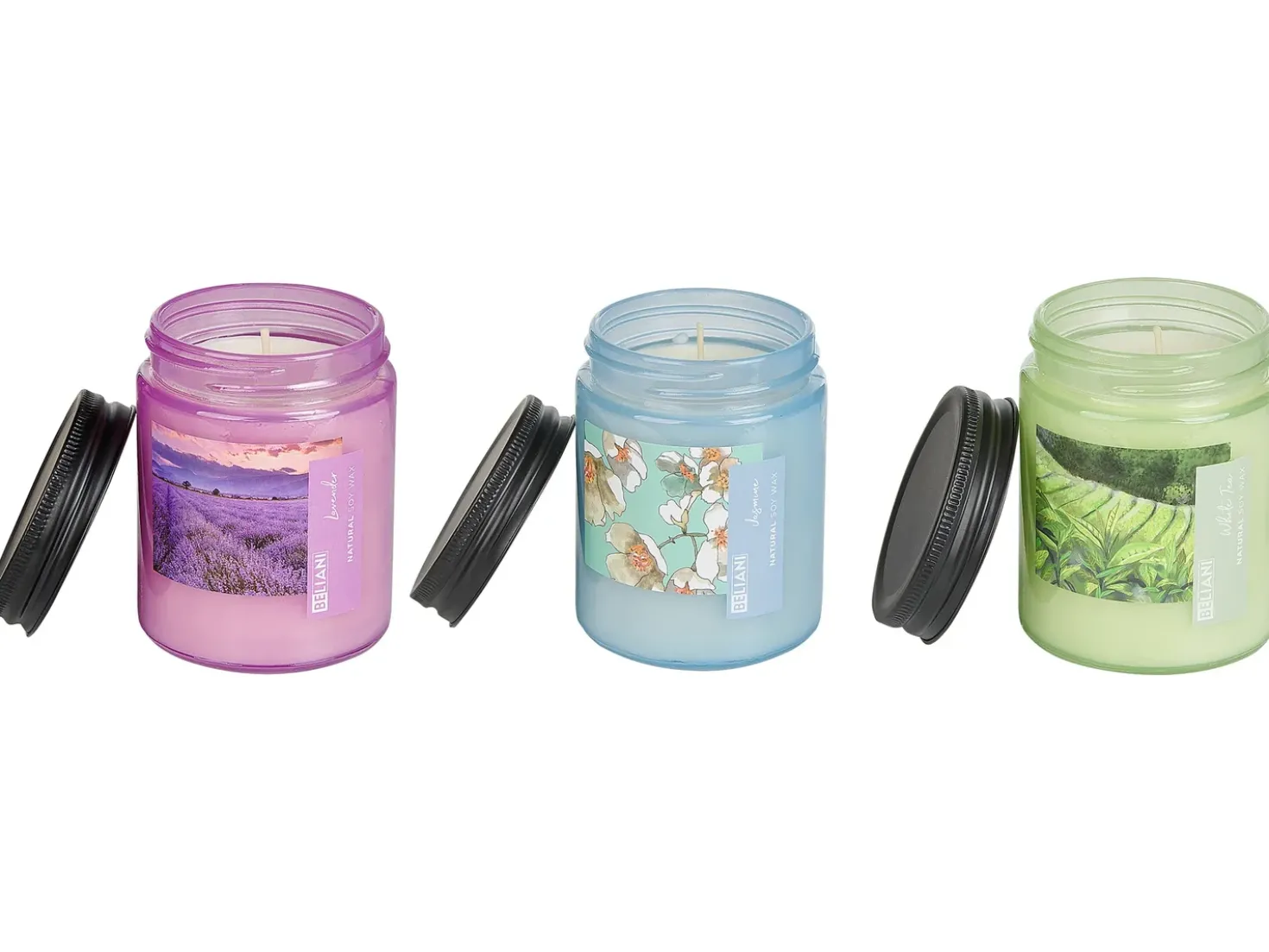 Set di 3 Candele Profumate FRUITY BLOOM Cera di Soia Note fresche Note floreali