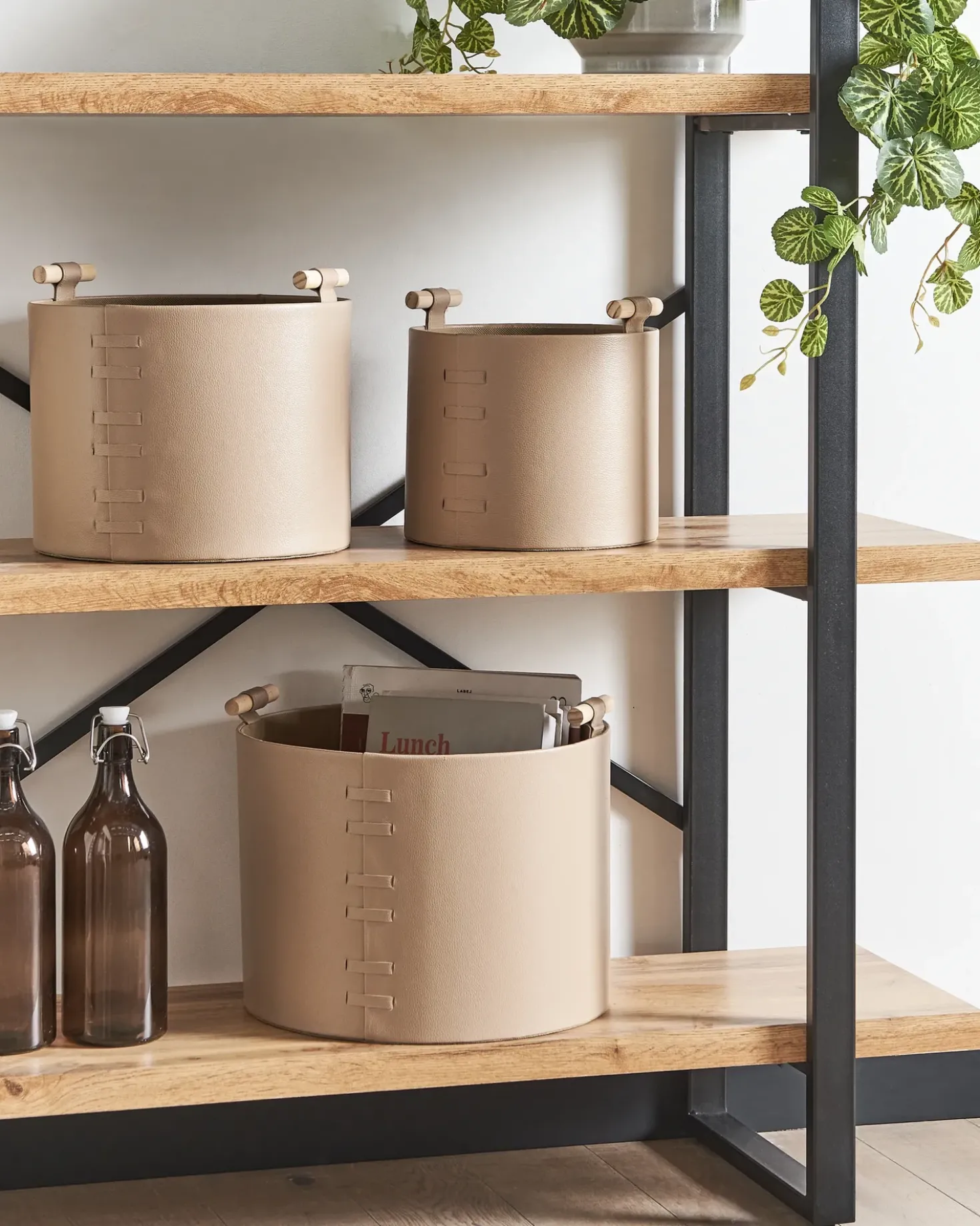 Set di 3 cestini ARAM Pelle sintetica Beige
