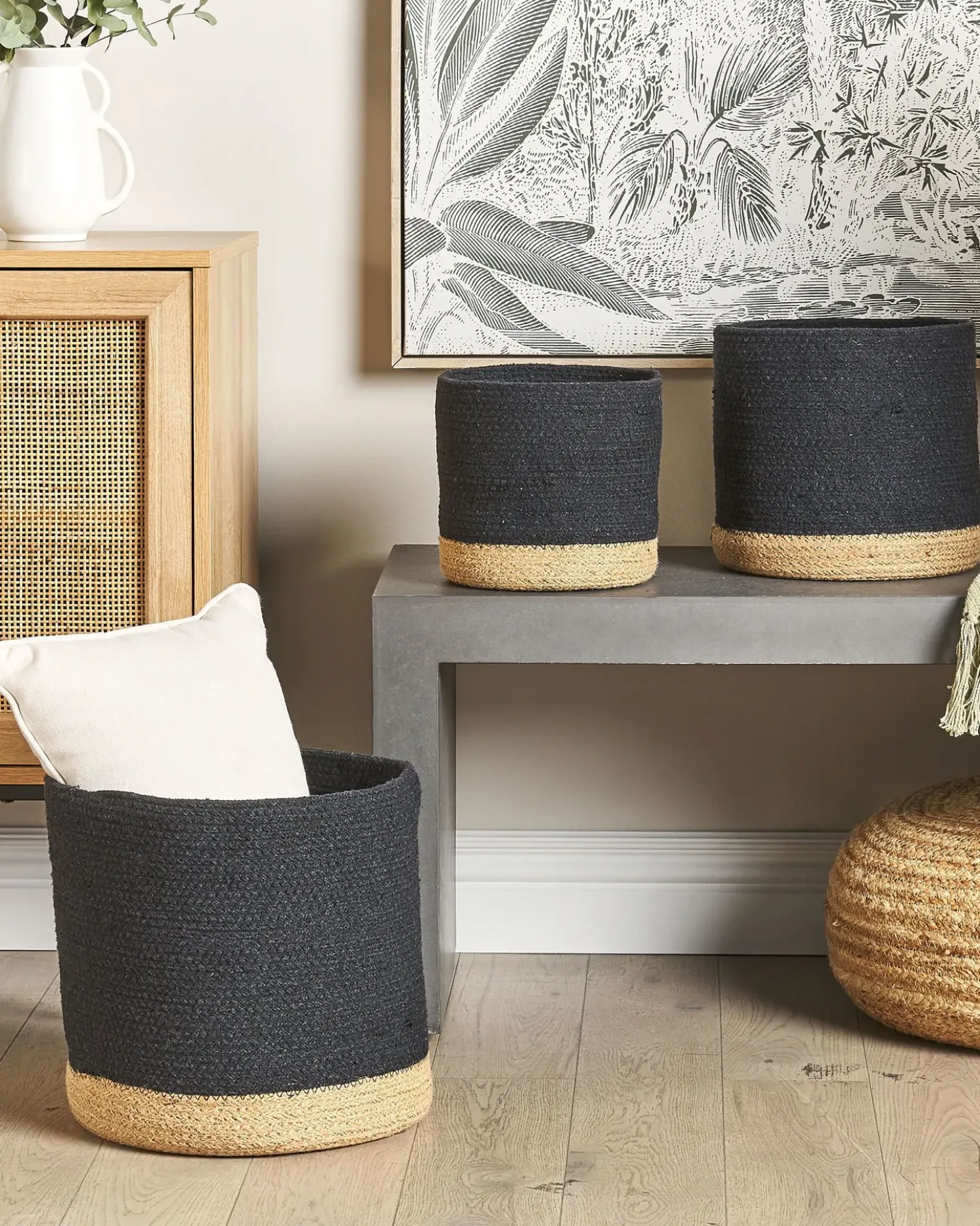 Set di 3 cestini BASIMA Cotone Nero