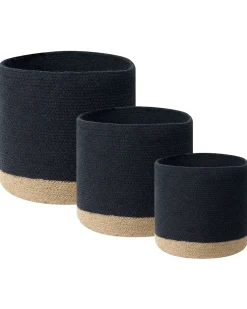 Set di 3 cestini BASIMA Cotone Nero