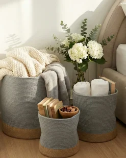 Set di 3 cestini BASIMA Cotone Grigio