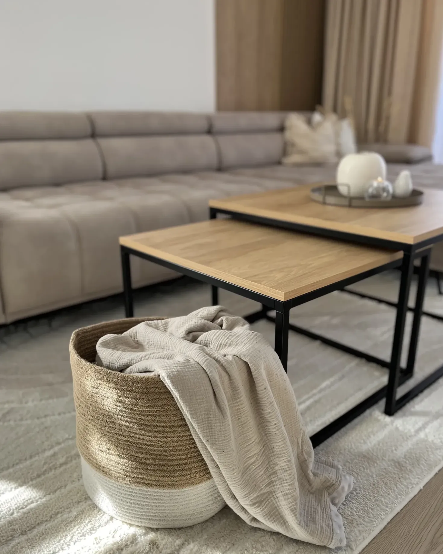 Set di 2 cestini BULANIK Iuta Bianco