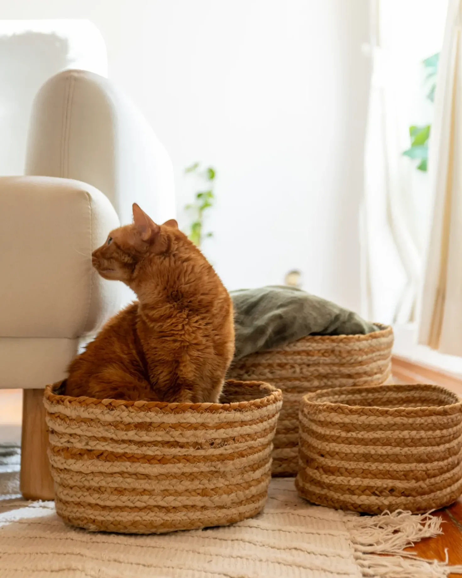 Set di 3 cestini KAHU Iuta Naturale