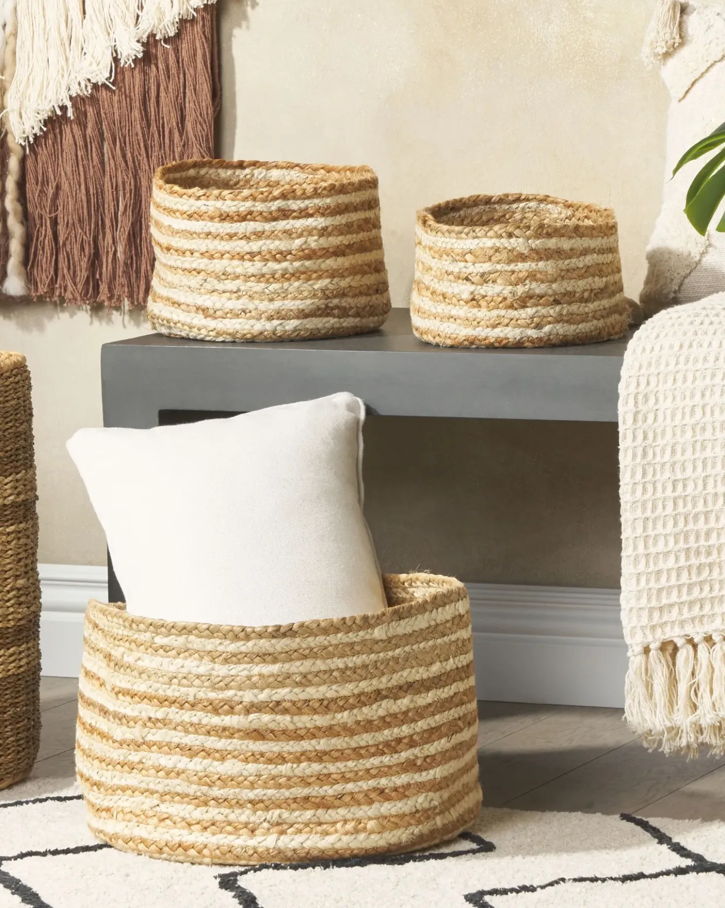 Set di 3 cestini KAHU Iuta Naturale