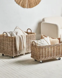 Set di 2 cestini KITIM con ruote Rattan Naturale