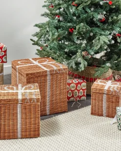 Set di 3 cestini Regali di Natale CADEAU Rattan Naturale