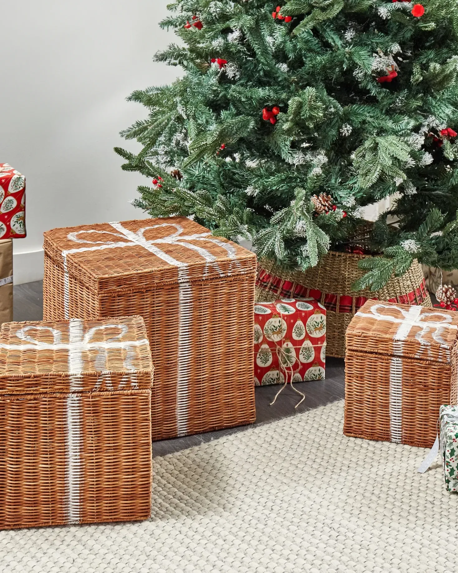 Set di 3 cestini Regali di Natale CADEAU Rattan Naturale