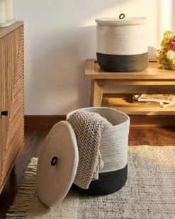 Set di 2 cestini SILOPI Cotone Bianco/Grigio scuro