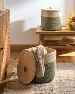 Set di 2 cestini SILOPI Cotone Beige chiaro/Verde
