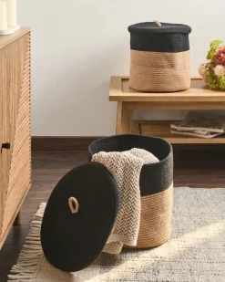 Set di 2 cestini SILOPI Cotone Nero/Beige