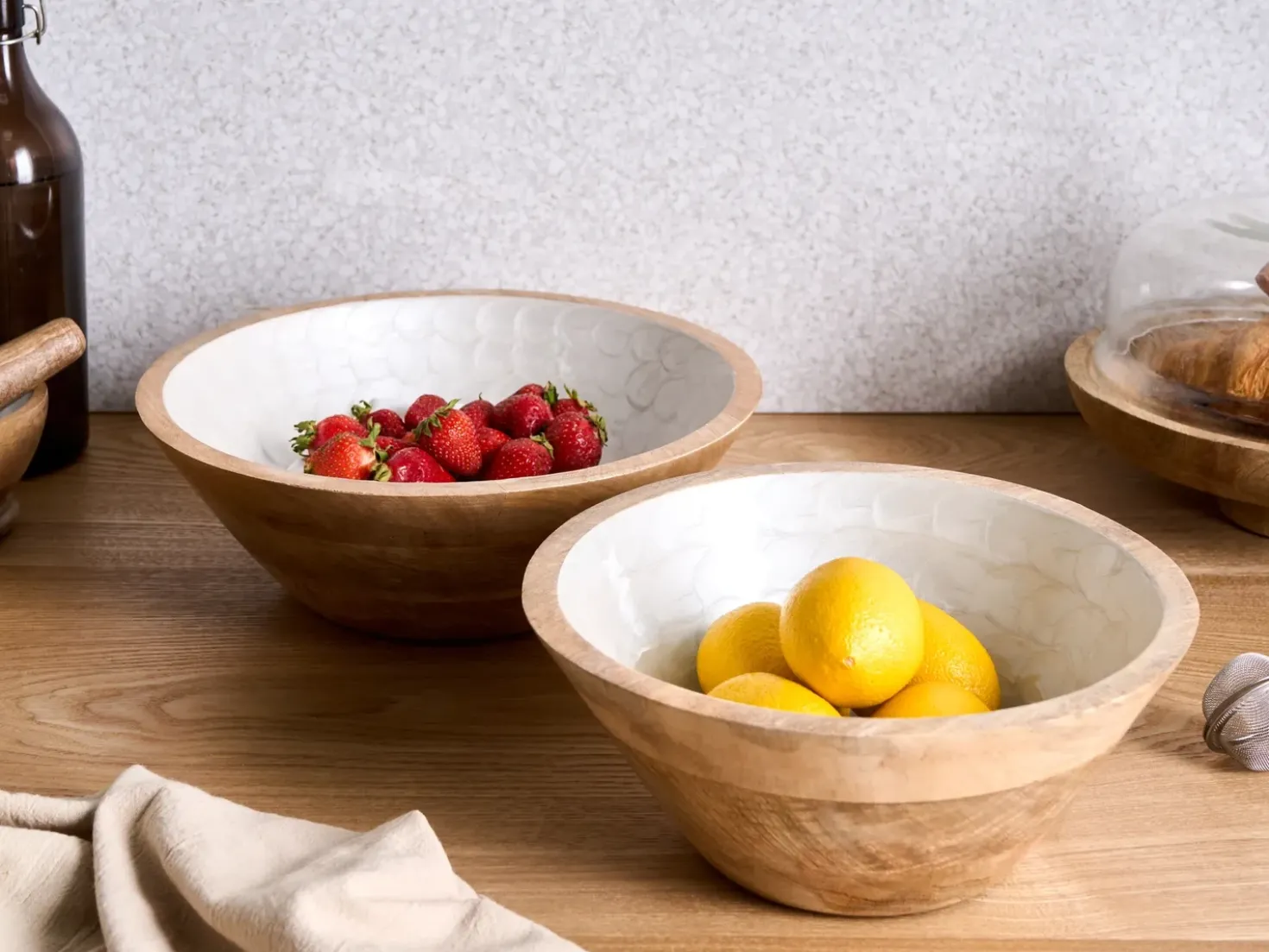 Set di 2 ciotole decorative ARISH Legno di mango Marrone/Bianco