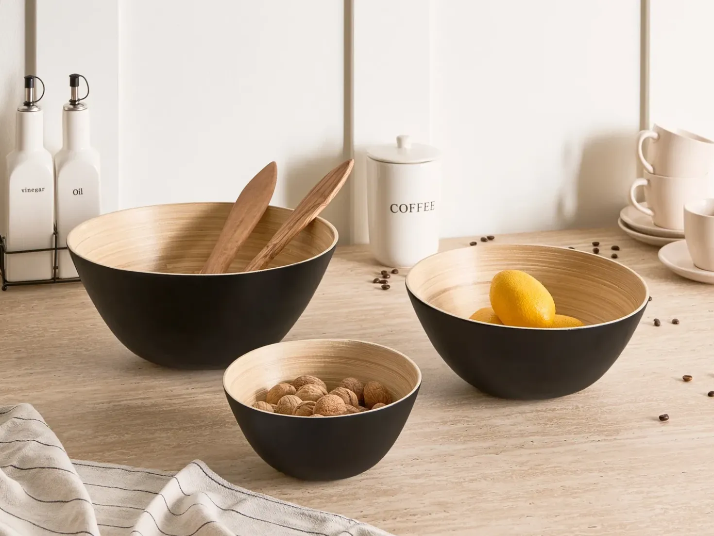 Set di 3 ciotole decorative BONHEUR Bambù Nero