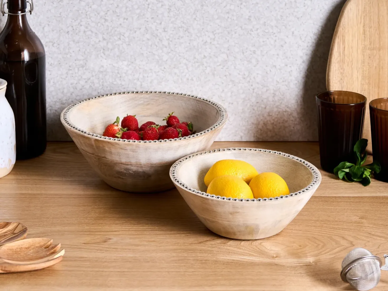 Set di 2 ciotole decorative LUXOR Legno di mango Marrone chiaro
