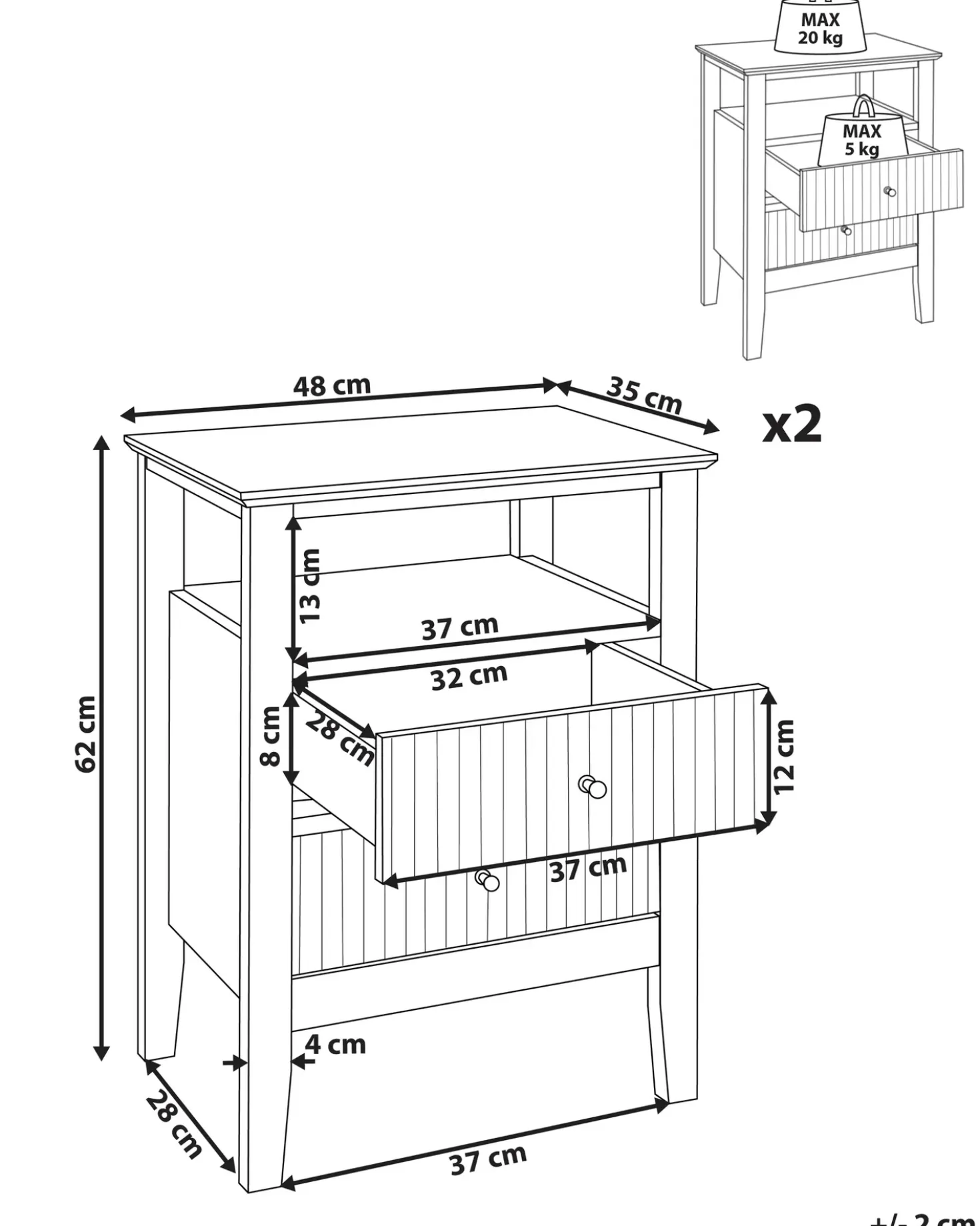 Set di 2 comodini ASSISI Bianco