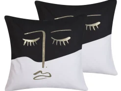 Set di 2 cuscini ABELIA Cotone 45 x 45 cm Nero/Bianco Trama astratta