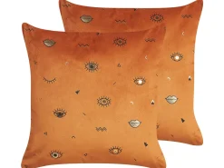 Set di 2 cuscini AEONIUM Velluto 45 x 45 cm Arancione Trama astratta