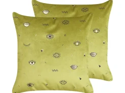 Set di 2 cuscini AEONIUM Velluto 45 x 45 cm Verde oliva Trama astratta