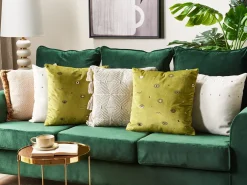 Set di 2 cuscini AEONIUM Velluto 45 x 45 cm Verde oliva Trama astratta