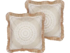 Set di 2 cuscini AGRIMONY 45 x 45 cm Beige Trama orientale