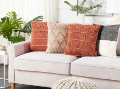 Set di 2 cuscini AKKOY Cotone 45 x 45 cm Arancione Trama geometrica