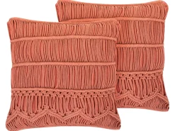 Set di 2 cuscini AKKOY Cotone 45 x 45 cm Arancione Trama geometrica
