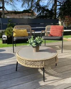 Set di 2 cuscini AKKOY Cotone 45 x 45 cm Arancione Trama geometrica