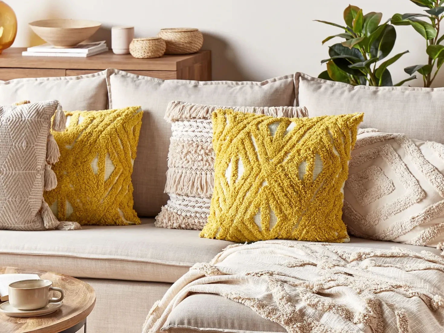 Set di 2 cuscini ALCEA Cotone 45 x 45 cm Giallo Trama geometrica