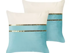 Set di 2 cuscini ALLIUM Velluto 45 x 45 cm Blu A strisce