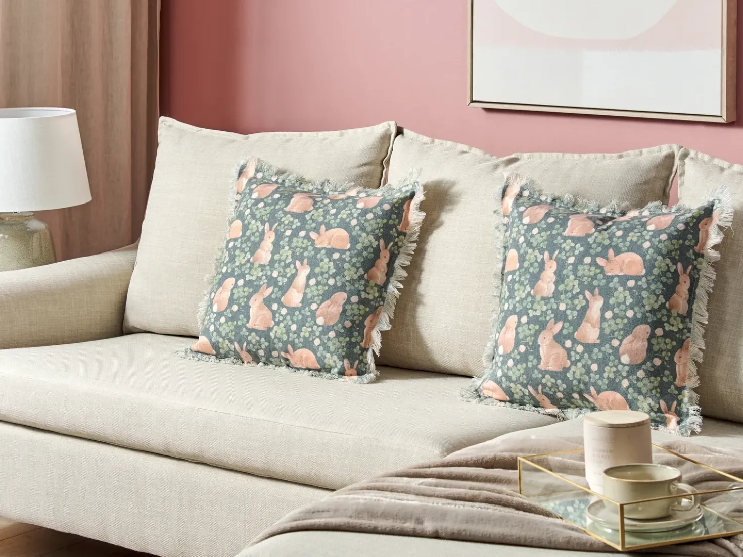 Set di 2 cuscini ALSTROEMERIA Cotone 45 x 45 cm Verde Trama animale