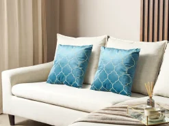 Set di 2 cuscini ALYSSUM Velluto 45 x 45 cm Blu Trama Trellis