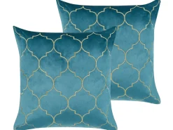 Set di 2 cuscini ALYSSUM Velluto 45 x 45 cm Blu Trama Trellis