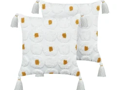 Set di 2 cuscini AZALIA Cotone 45 x 45 cm Bianco Trama floreale