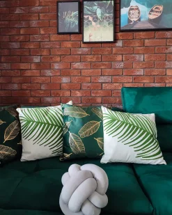 Set di 2 cuscini AZAMI Cotone 45 x 45 cm Verde scuro Trama di piante