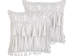 Set di 2 cuscini BAMIAN Cotone 45 x 45 cm Bianco sporco Trama geometrica