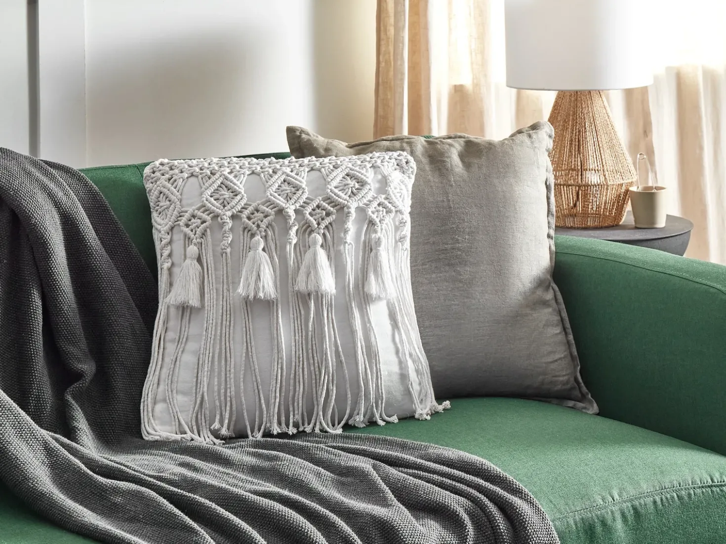 Set di 2 cuscini BAMIAN Cotone 45 x 45 cm Bianco sporco Trama geometrica