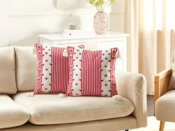 Set di 2 cuscini BANKSIA Cotone 45 x 45 cm Rosso A strisce